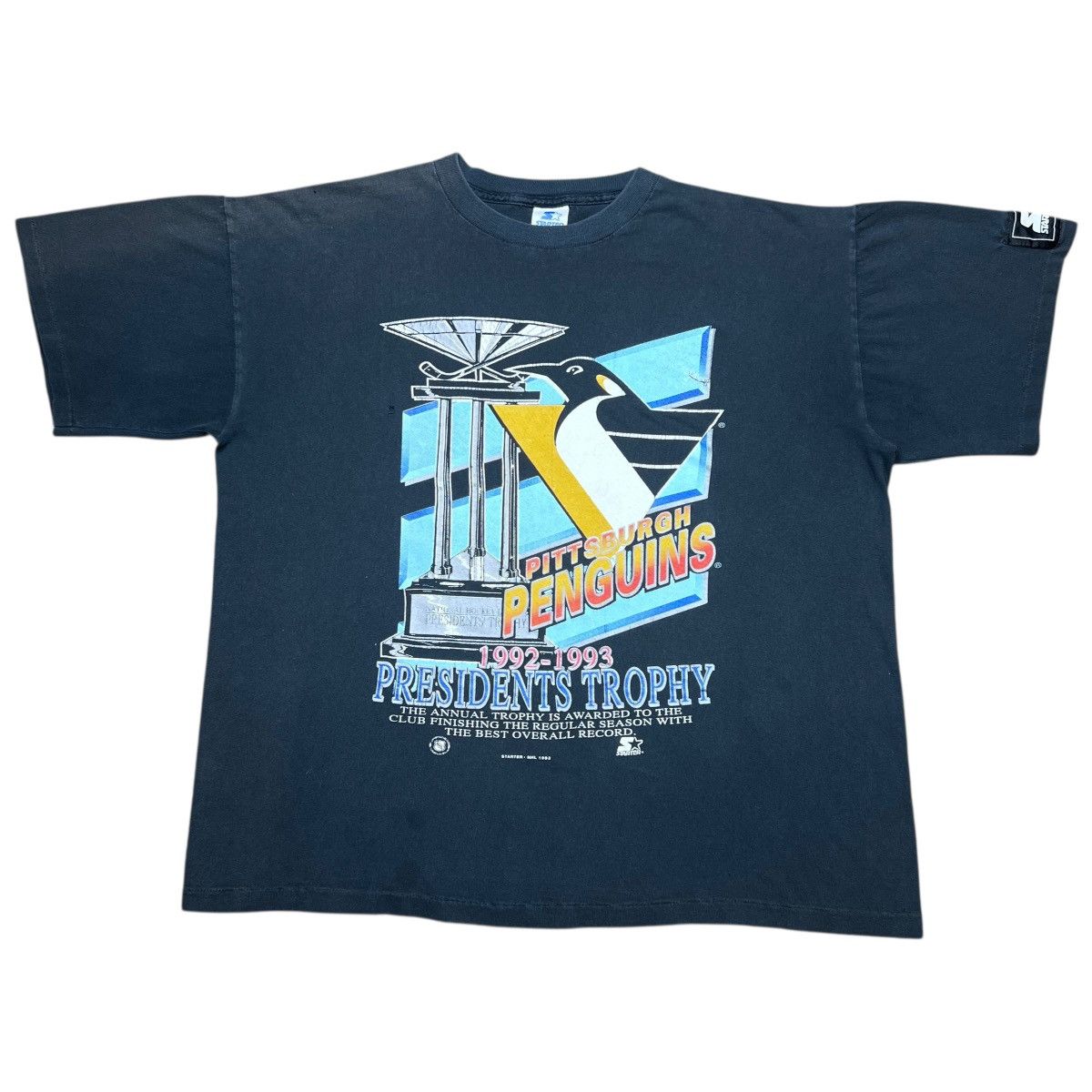 NHL × Starter × Vintage 1993 NHL Pittsburgh Penguins Presidents Trophy Starter Tee Size US XL / EU 56 / 4 - 1 Thumbnail