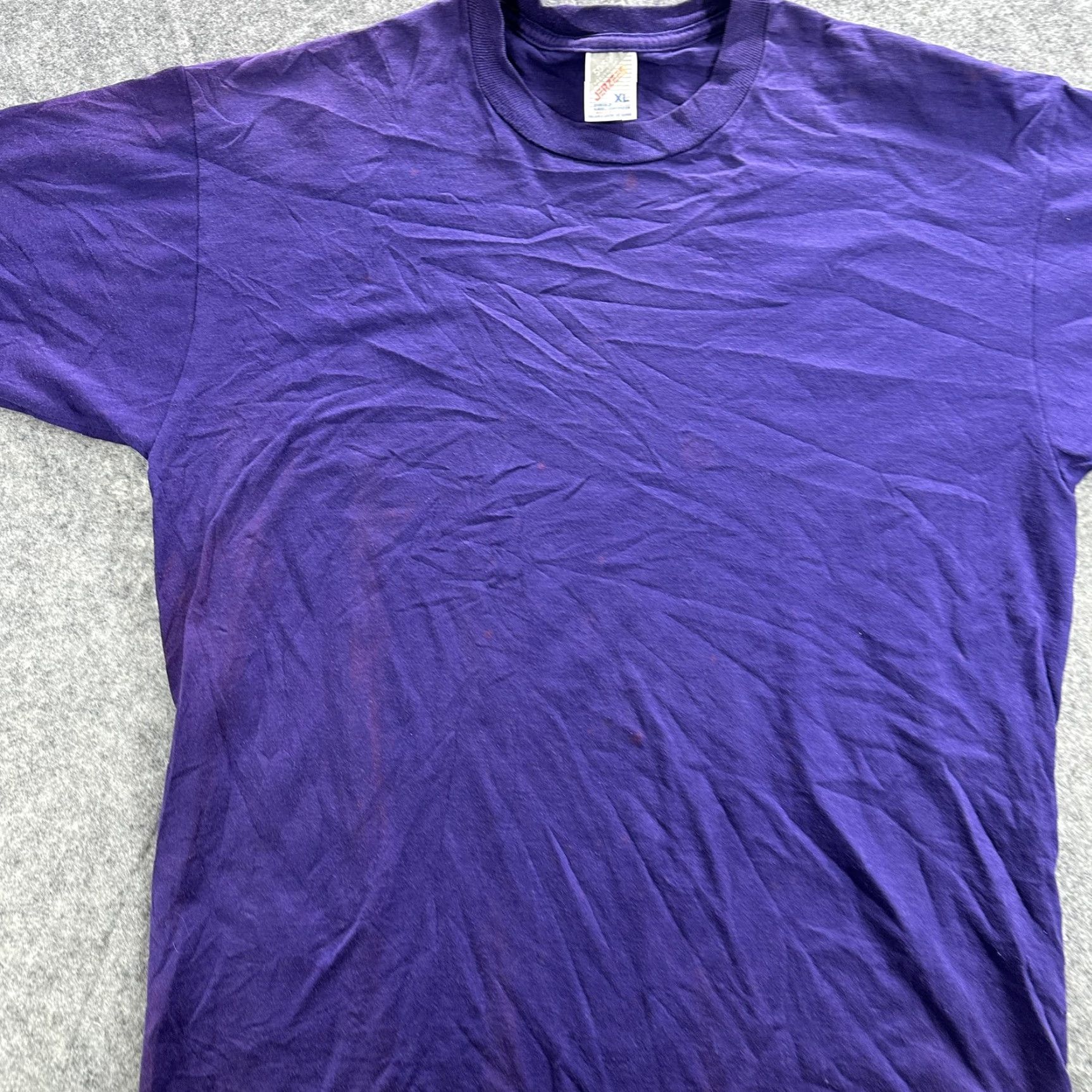 Jerzees VINTAGE Jerzees Shirt Mens XL Purple Blank 90s Tee Crew Neck Short Sleeve Cotton Blend Polyester Blend Single Stitch Made USA Size US XL / EU 56 / 4 - 3 Thumbnail