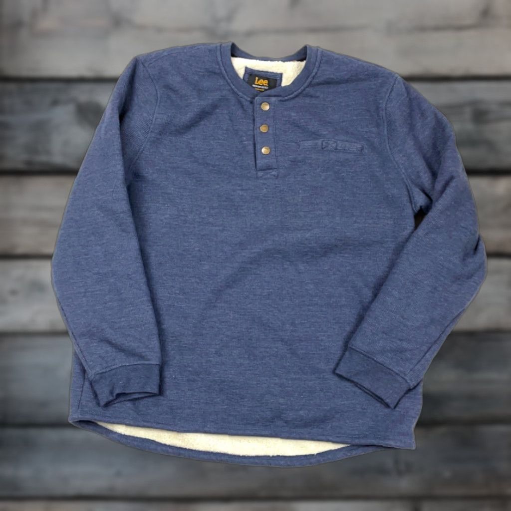 Lee Lee Heavyweight Sherpa-Lined Henley Sweater Adult XL Dark Blue Thermal Pullover Size US XL / EU 56 / 4 - 1 Thumbnail