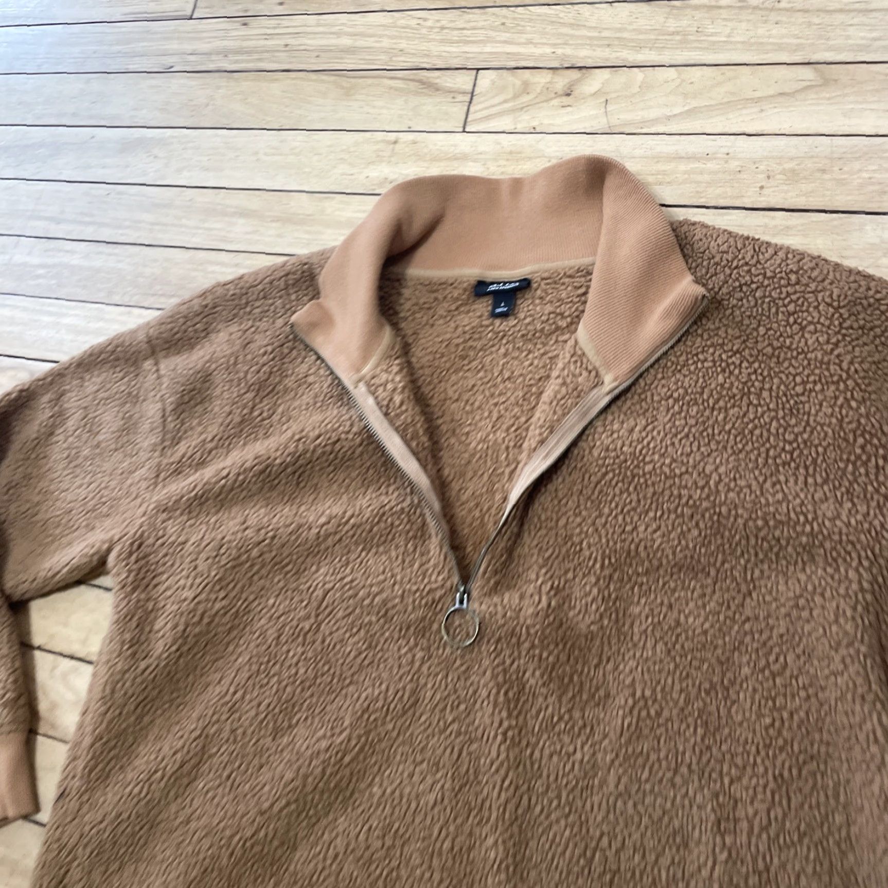 Vintage A.N.A. A New Approach Sherpa Fleece Sweater Women L 1/4 Zip Tan Western Deep Pile Casual Wear PullOver Brown Mock Neck Zipper Long Sleeve Size L / US 10 / IT 46 - 2 Thumbnail