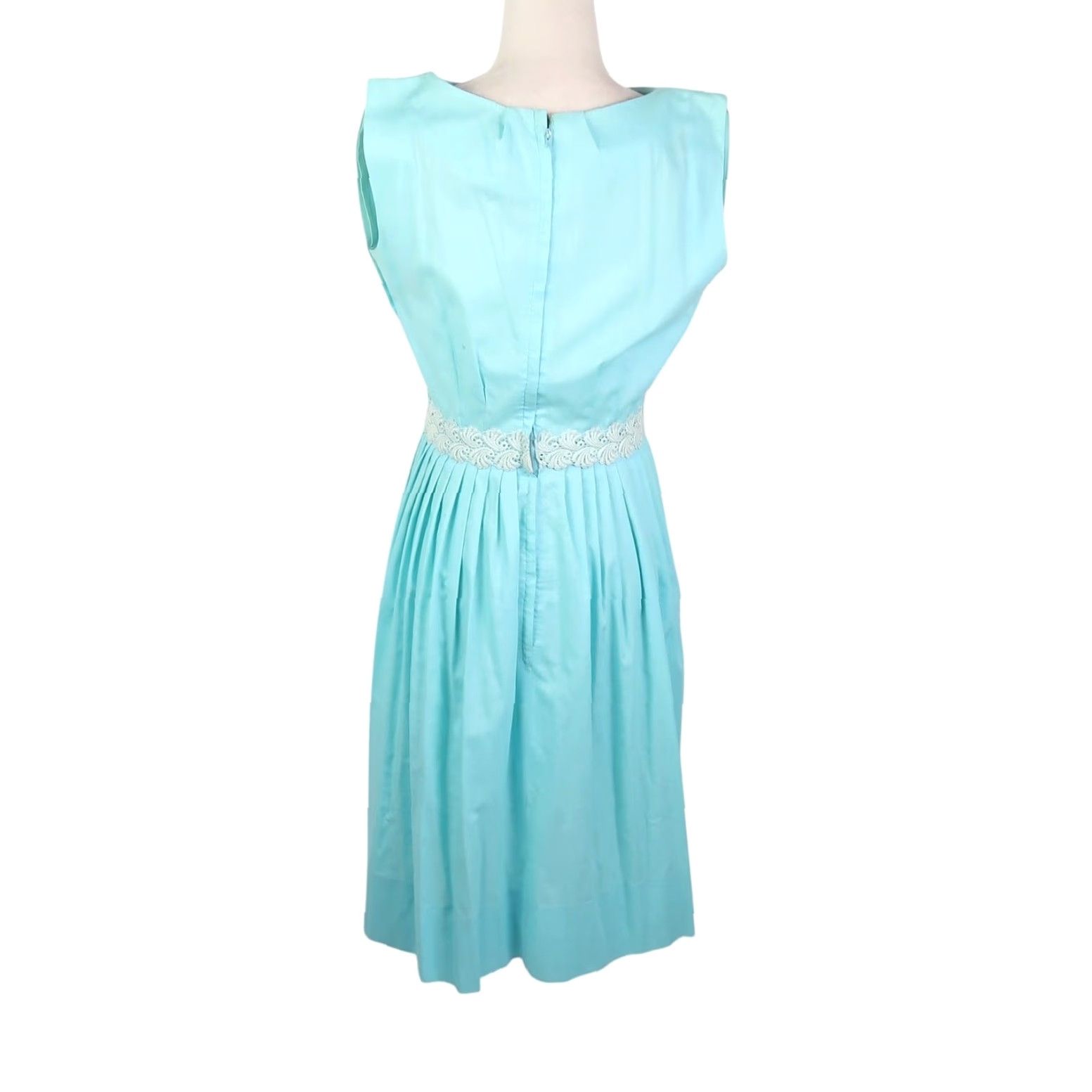 Vintage VINTAGE 60s J. Harlan Turquoise Blue Pleated A-Line Midi Dresses S Sleeveless Zip Back Size S / US 4 / IT 40 - 4 Thumbnail