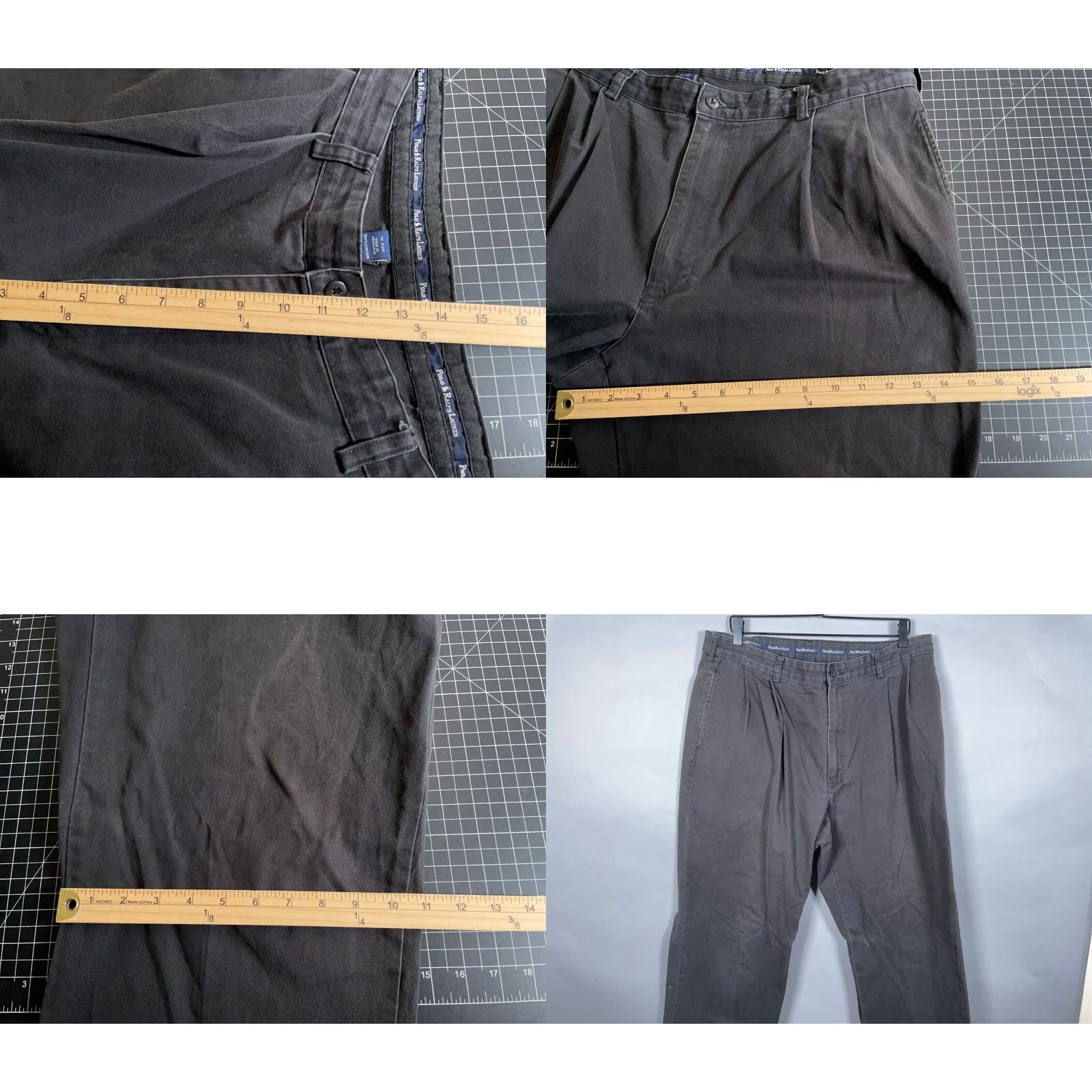 Polo Ralph Lauren VINTAGE Polo Ralph Lauren Chino Pants Men’s 38 x 32 Regular Fit Pleated Cuffed Black Cotton Preppy Size US M / EU 48-50 / 2 - 8 Thumbnail