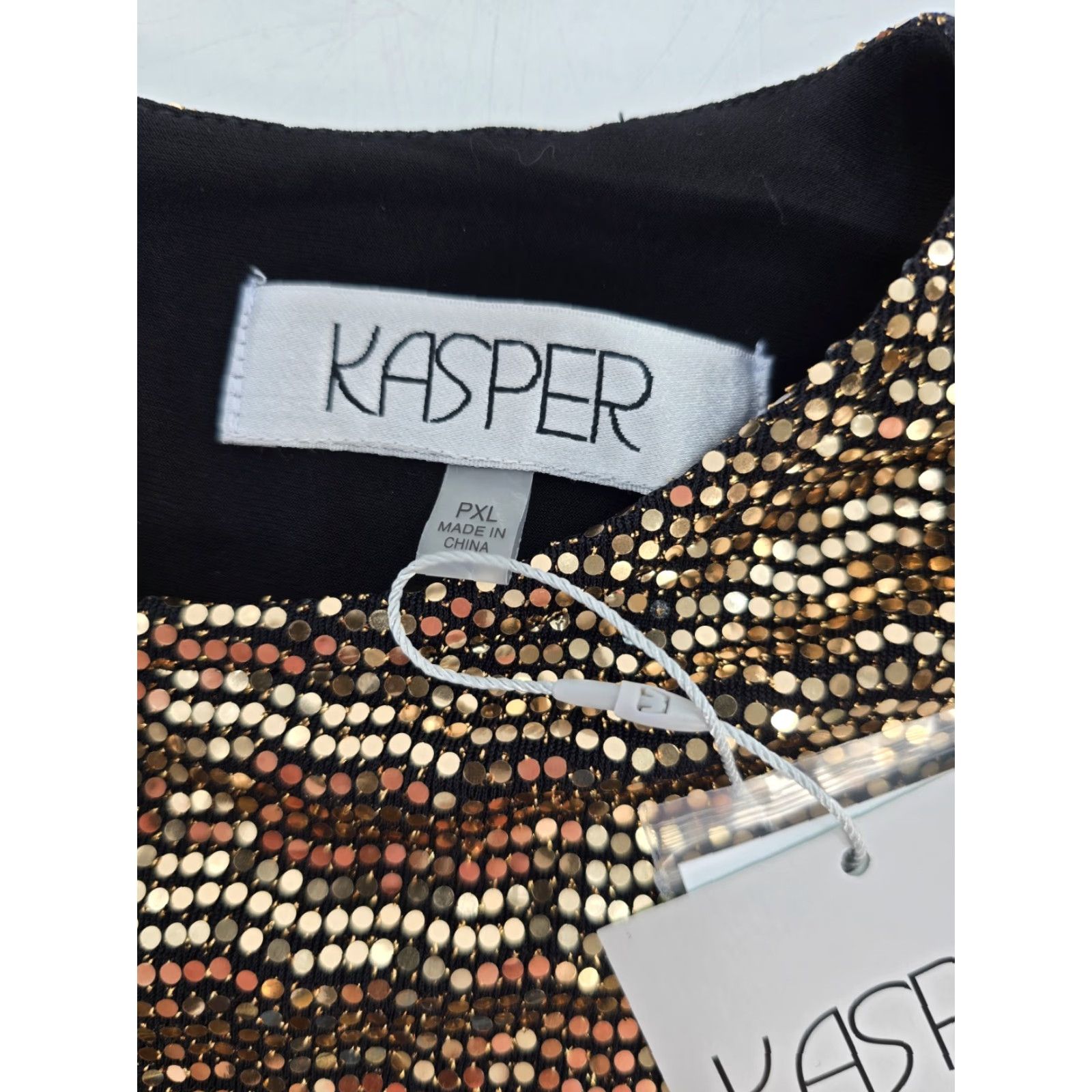 Kasper Kasper Blouse - Women’s Shine Dot Ruffle SLV - Black/Gold - Petite XL - 3/4 Sleeve - Round Neck - Pullover - NWT Size XL / US 12-14 / IT 48-50 - 4 Thumbnail