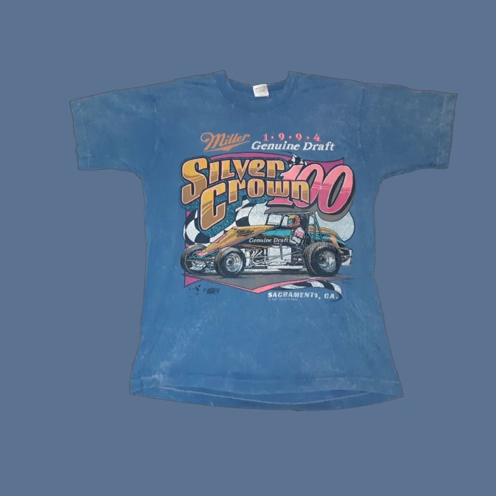Etro VINTAGE 90s Silver Crown 100 Cali Expo 93 Racing Shirt L Gray/White Marble Mens/Adult Short Sleeve Graphic Tee 1990s Racing Beer Size US L / EU 52-54 / 3 - 1 Thumbnail