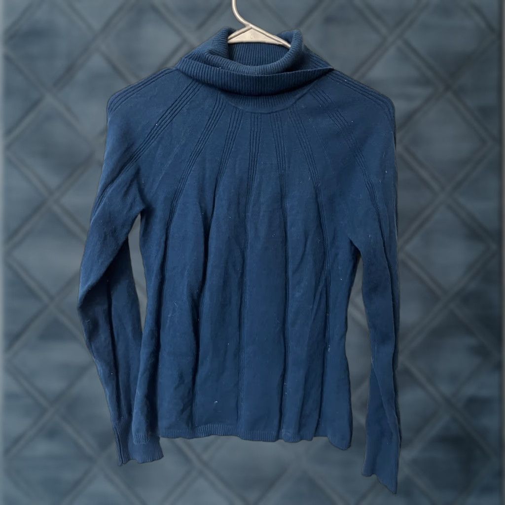 White House Black Market White House Black Market Sweater Knit Blue Solid Cowl Neck Medium Ladies Pullover Knit Long Sleeve Metallic Thread, Glitter Size M / US 6-8 / IT 42-44 - 1 Thumbnail