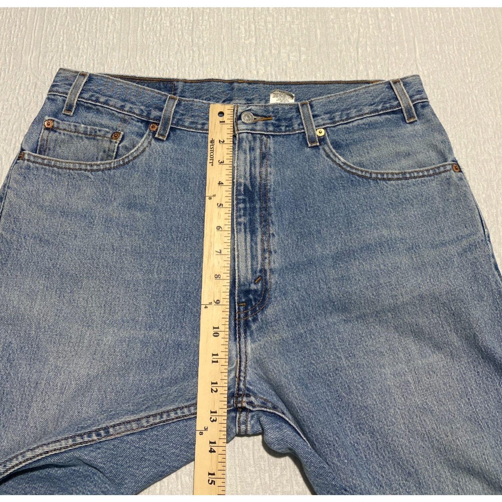 Levi's VINTAGE Levi's 505 Jeans Mens 36x30 Blue Distressed Denim 100% Cotton Regular Fit 5-Pocket Image: Logo (Button, Zip) - Levi's 500 Series Size US 36 / EU 52 - 7 Thumbnail