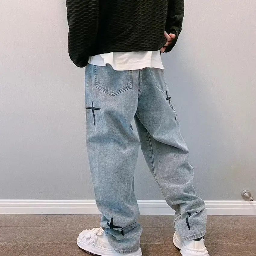 Designer × Japanese Brand STARS Embroidery Graphic y2k Straight Leg Denim Jeans Size US 30 / EU 46 - 4 Thumbnail