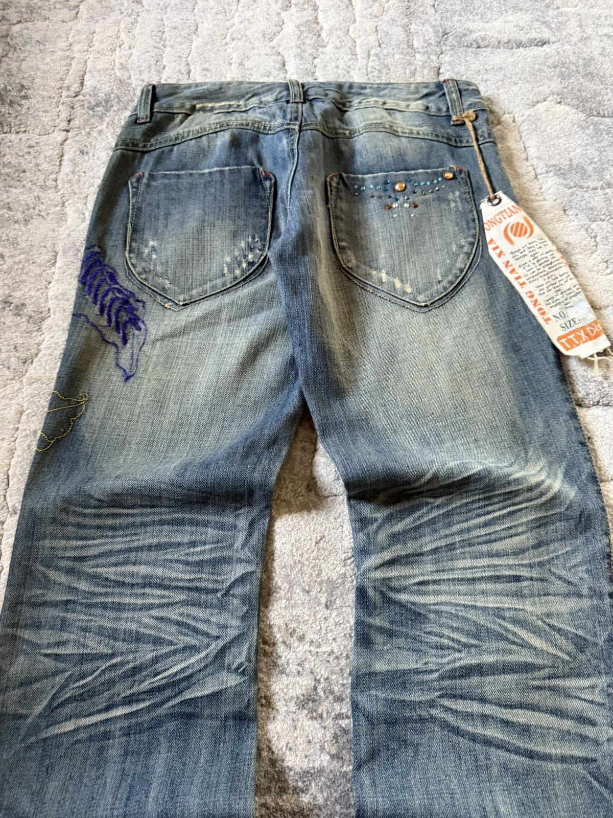 If Six Was Nine Studded Gemstone Claw Mark Muddy Wash Japanese Flared Jeans Size US 29 - 16 Thumbnail