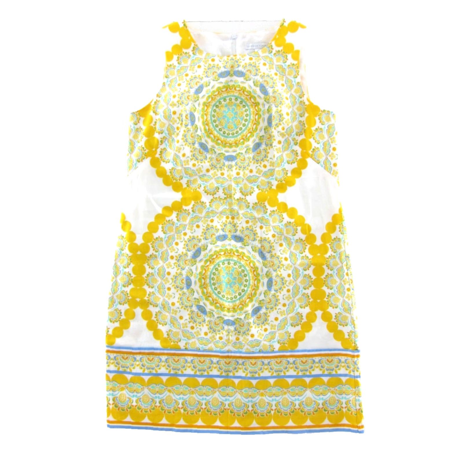 Vintage VINTAGE London Times White Yellow Blue Green Floral Paisley Tank Shift Sun Dress 12 Size XL / US 12-14 / IT 48-50 - 2 Thumbnail