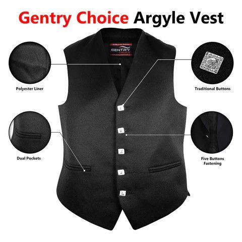 Handmade × Other Argyle Black Jacket & Vest Scottish Formal Outfit M Size US M / EU 48-50 / 2 - 6 Thumbnail