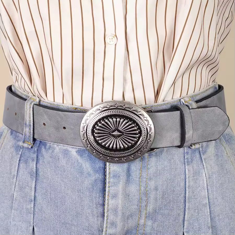Japanese Brand 100 cm Western Oversized Engraved Buckle Belt Size 32 - 1 Thumbnail