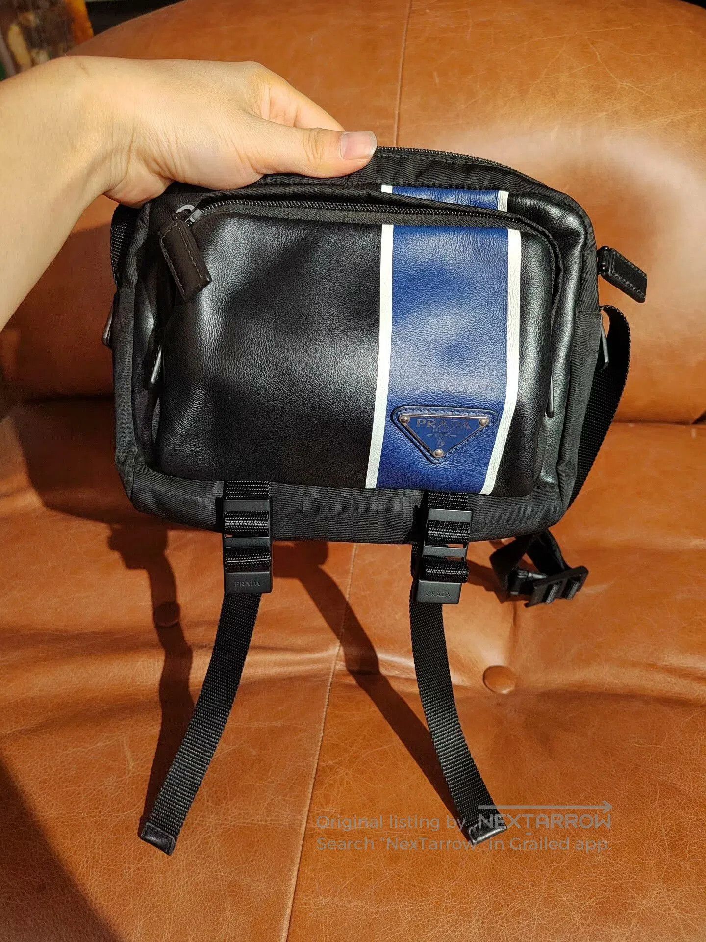Prada Canvas Crossbody Bag Black Blue.