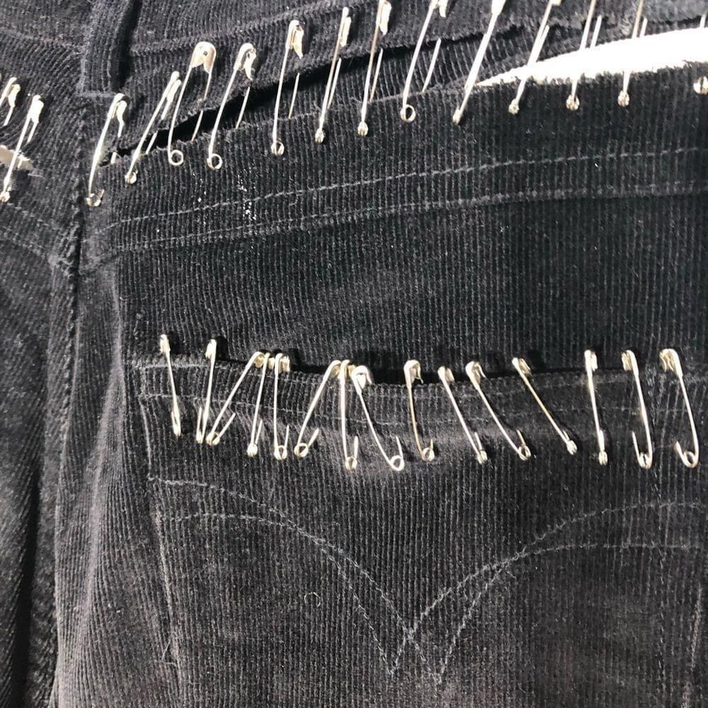 Vintage Y2K Upcycled goth bobby pins black corduroy straight pants 8 Size 30" / US 8 / IT 44 - 5 Thumbnail