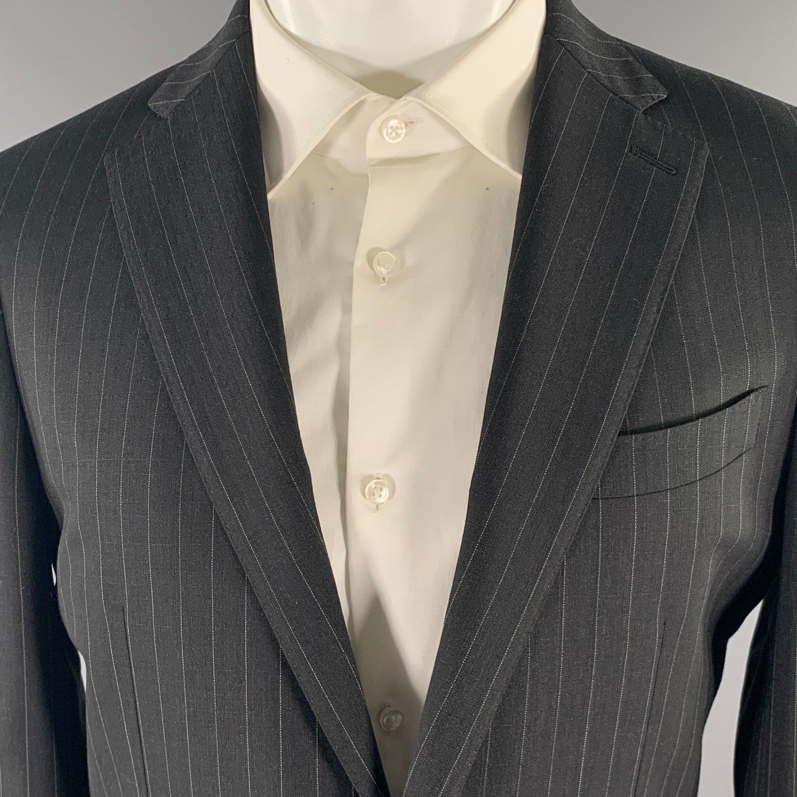 Other D'URBAN 40 Black Pinstripe Wool Notch Lapel Suit Size 40R - 2 Thumbnail