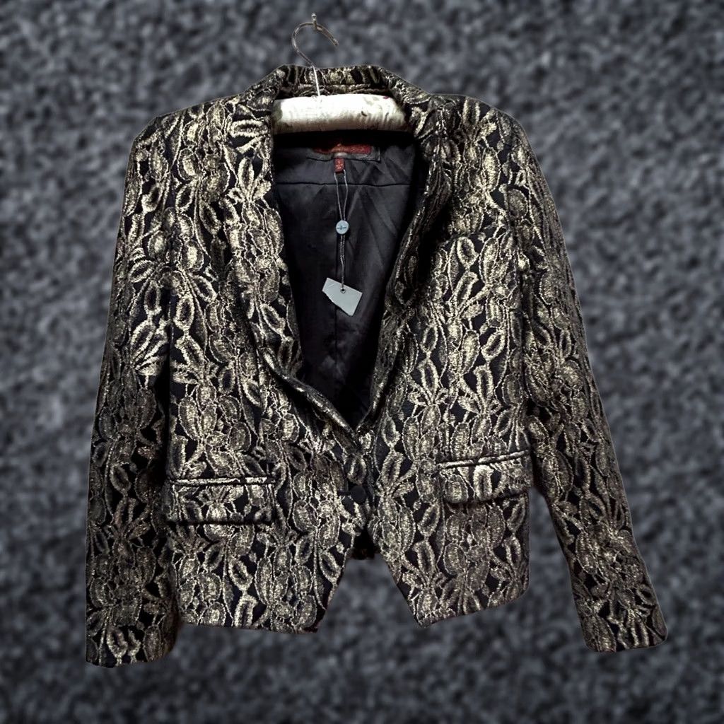 7 For All Mankind 7 For All Mankind Women's Small Black/Gold Single-Button Lace Blazer Shirt Blazer Size S / US 4 / IT 40 - 1 Thumbnail