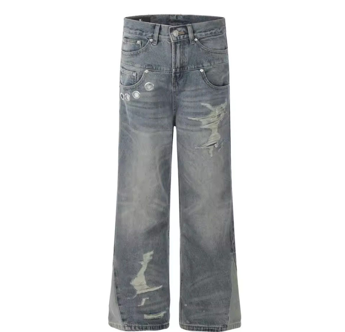 Jean Vintage Washed Distressed Splicing Flared Jeans Size US 30 / EU 46 - 5 Thumbnail