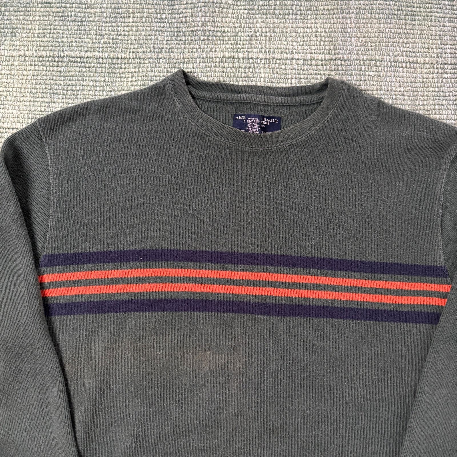 American Eagle Outfitters × Vintage Striped Vtg Green Cotton American Eagle Baggy Y2K Sweater Size US L / EU 52-54 / 3 - 2 Thumbnail
