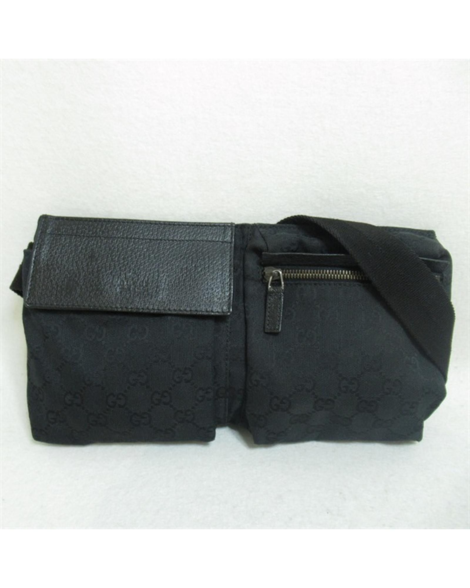 image of Gucci Double Pocket Canvas Belt Bag in Black, Women's