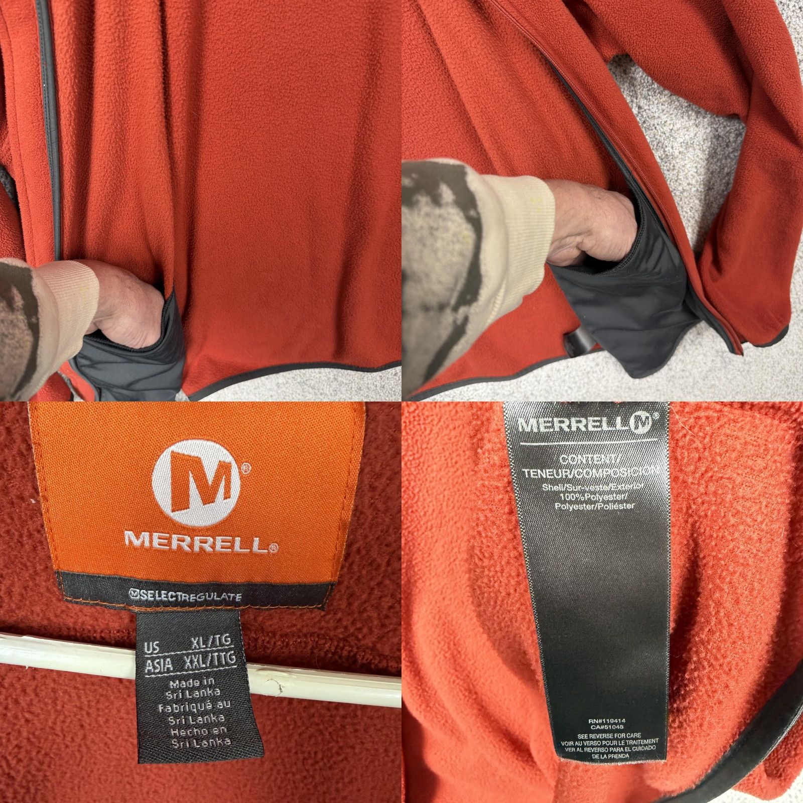 Merrell Merrell Fleece Jacket Mens XL Orange Full Zip Thermal Hiking Outdoor Gorpcore Size US XL / EU 56 / 4 - 8 Thumbnail