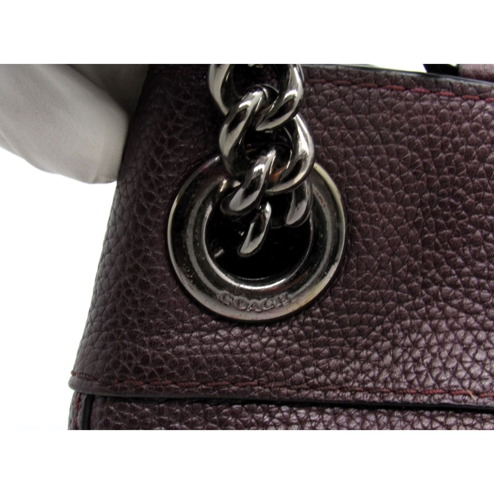 Coach VINTAGE COACH Edie Turnlock Shoulder Handbag Cherry Brown Pebbled Leather Women Medium Size ONE SIZE - 4 Thumbnail