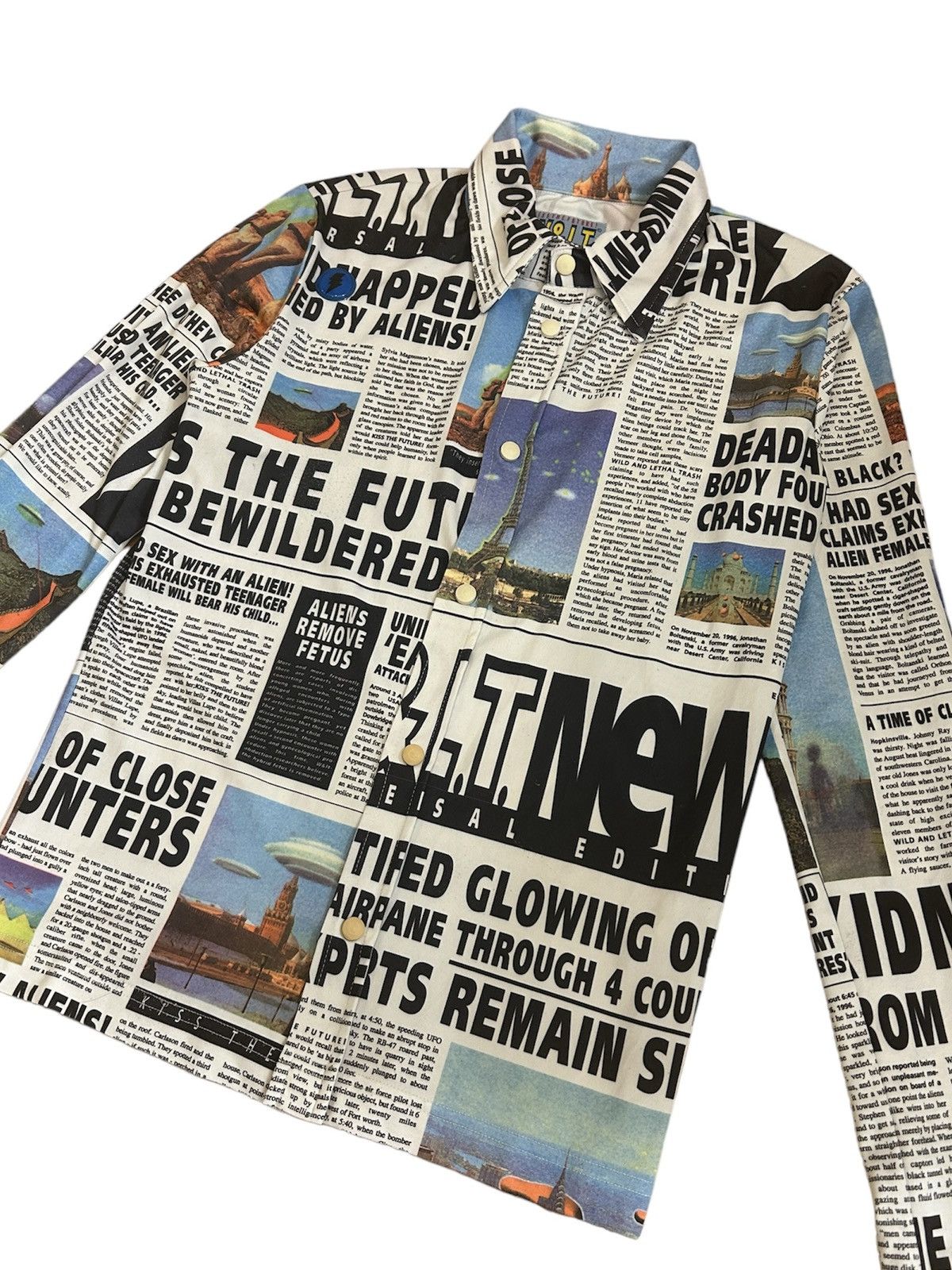 image of W Lt Walter Van Beirendonck x Walter Van Beirendonck S/s 1997 Newspaper Button Up (Size Small)