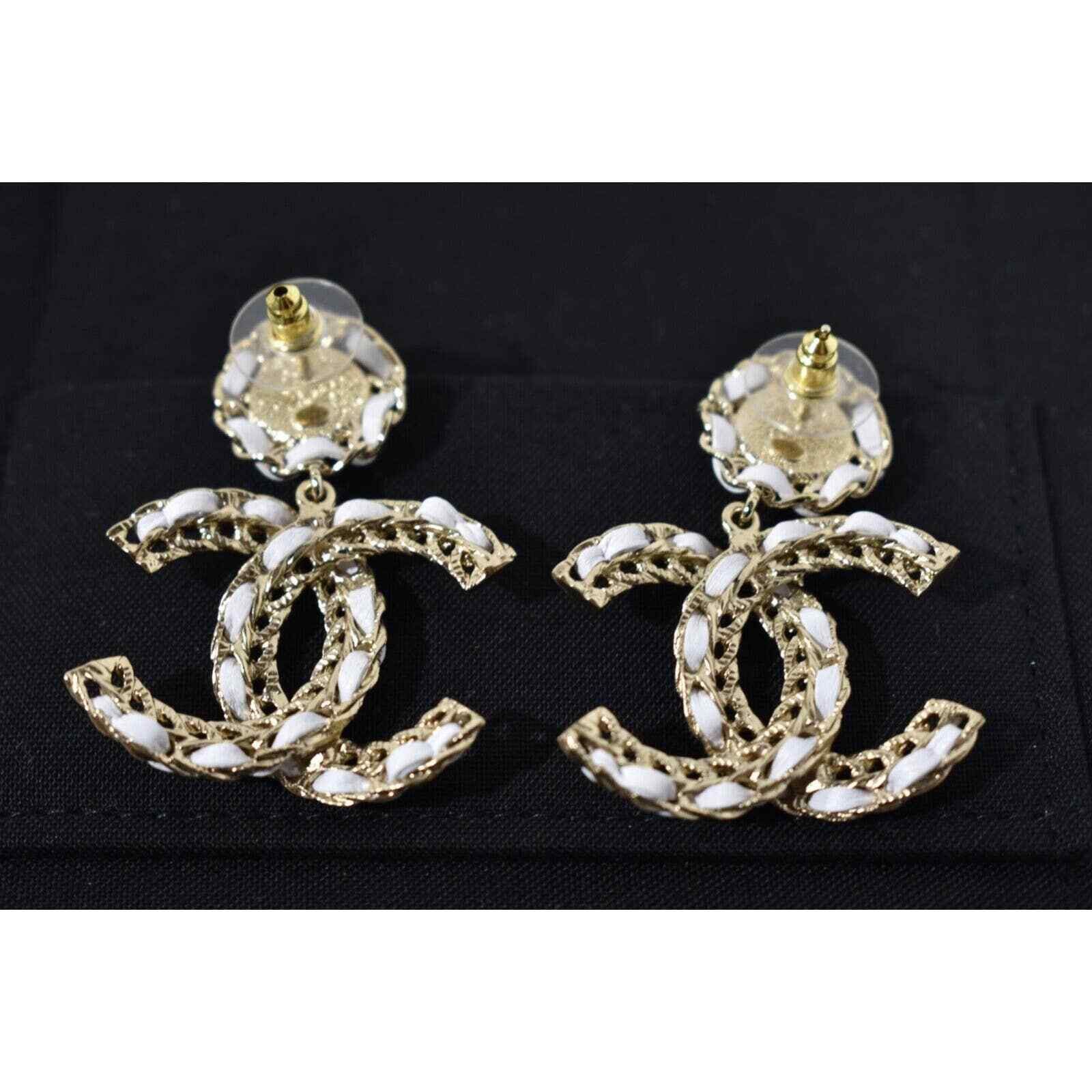 Chanel Chanel Leather Gold CC Logo Dangle Drop Statement Earrings Size ONE SIZE - 11 Thumbnail