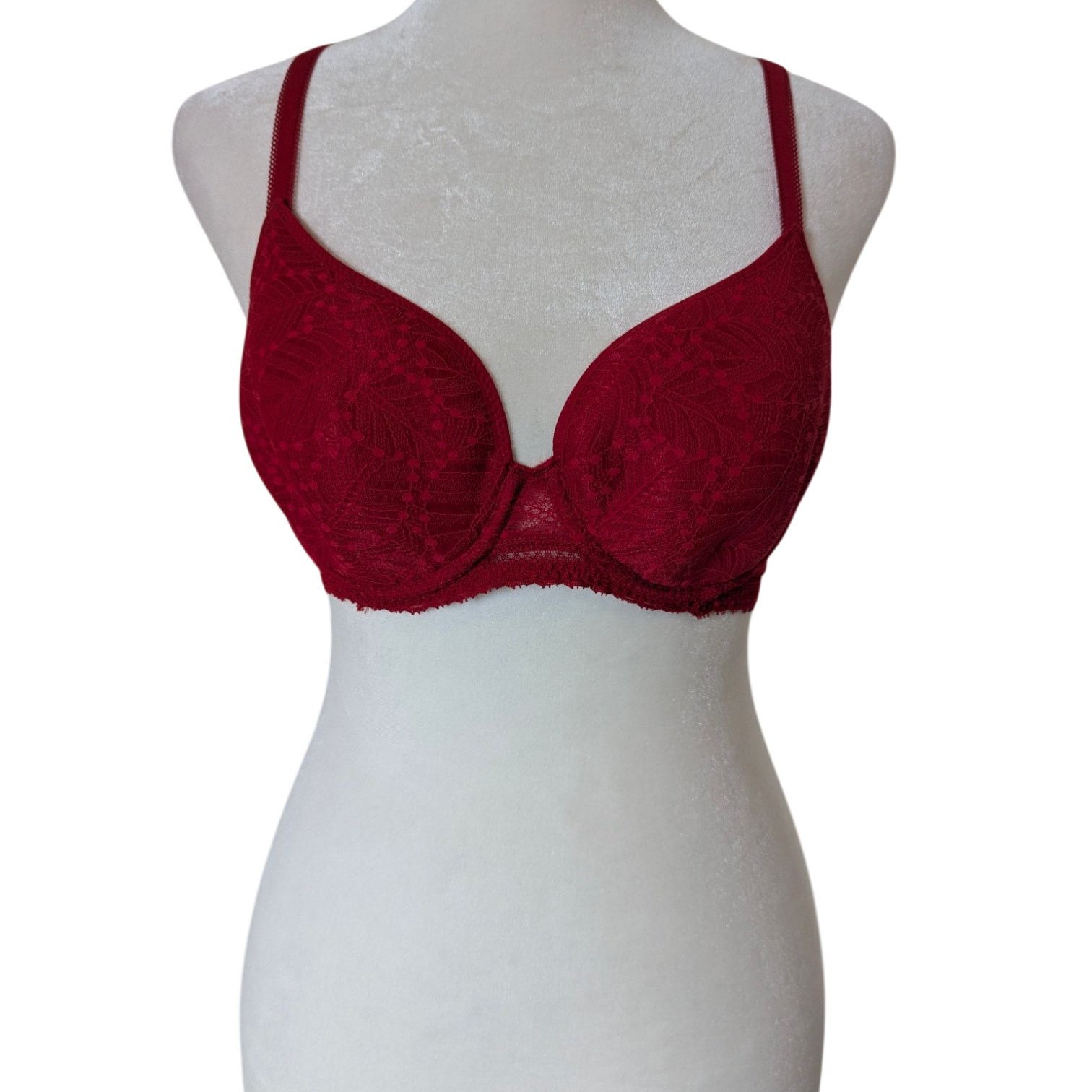 Other Simone Perele Comete 3D Plunge Ruby Red Lace Bra 32C Size ONE SIZE - 4 Thumbnail