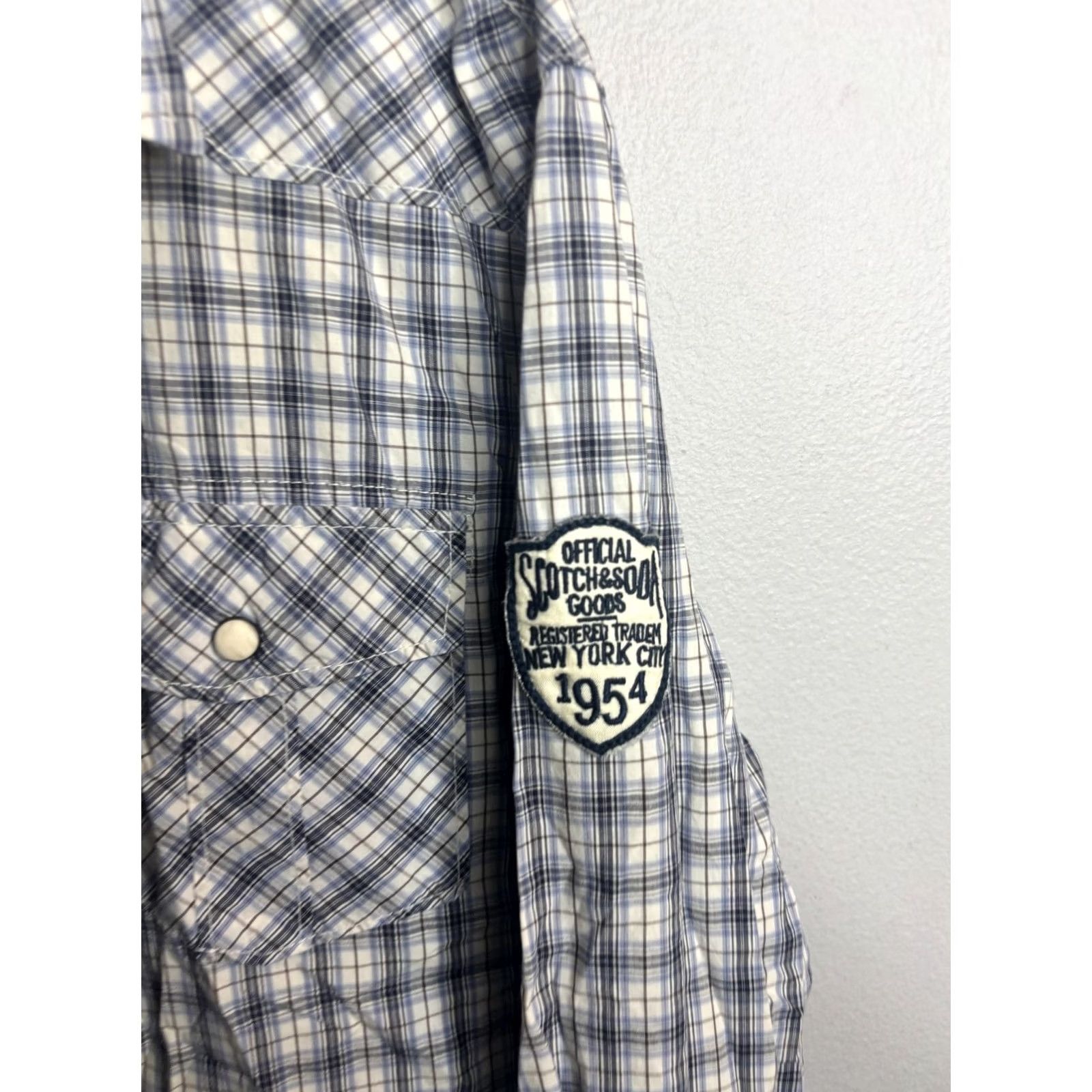 Scotch & Soda VINTAGE Scotch & Soda Shirt Mens XL Blue White Plaid Western Pearl Snap Long Sleeve Size US XL / EU 56 / 4 - 2 Thumbnail
