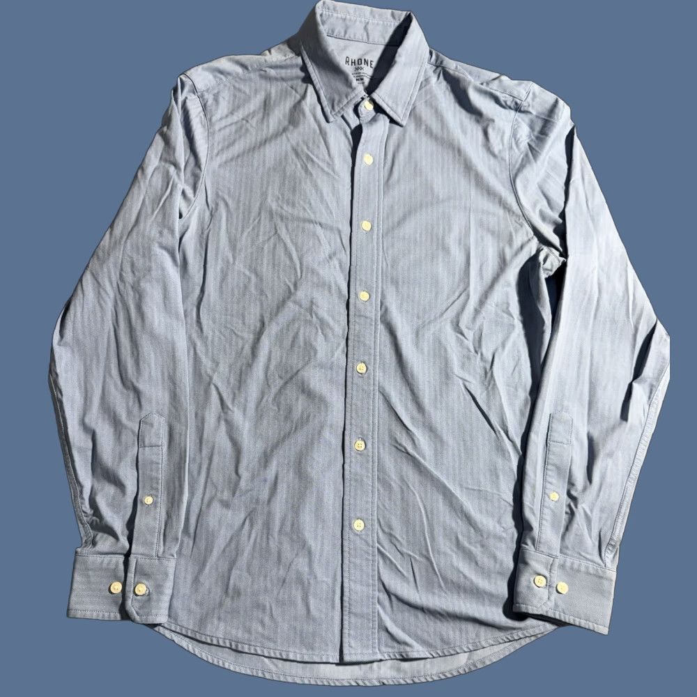 Rhone Rhone Shirt Mens M Blue Herringbone Stretch Performance Button Front Commuter Size US M / EU 48-50 / 2 - 1 Thumbnail