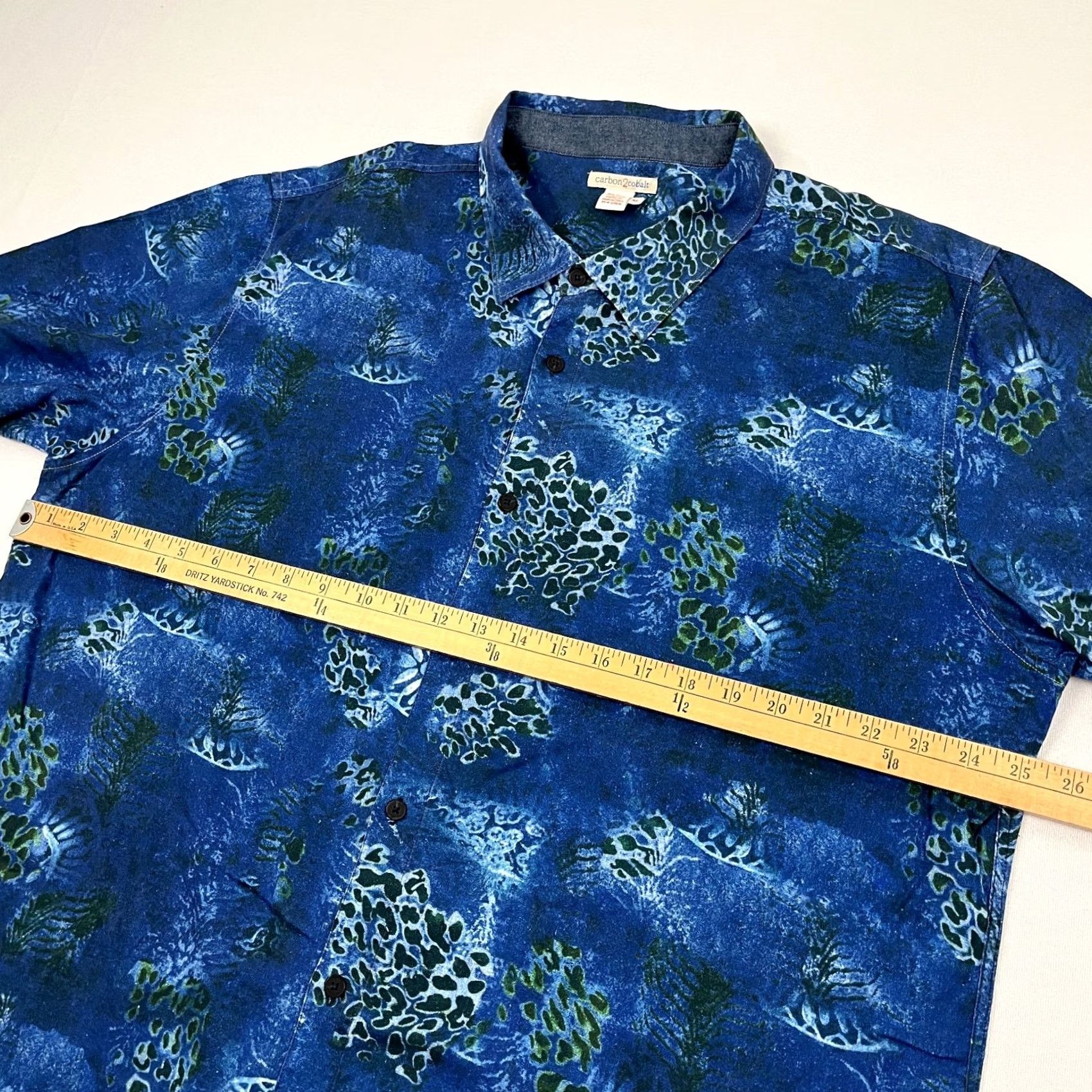 Carbon2Cobalt VINTAGE Carbon 2 Cobalt Shirt Mens XL Blue Green Hawaiian Tropical Vacation Linen Blend Size US XL / EU 56 / 4 - 5 Thumbnail