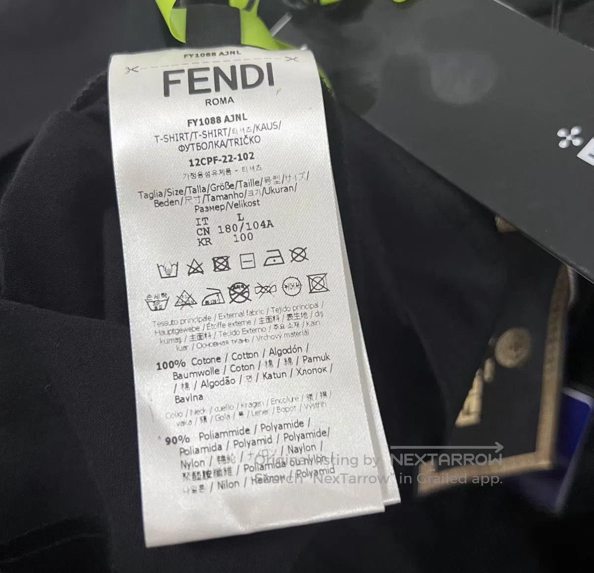 Fendi Black Short Sleeve Shirt with Yellow Pattern Collar. Size US L / EU 52-54 / 3 - 4 Thumbnail