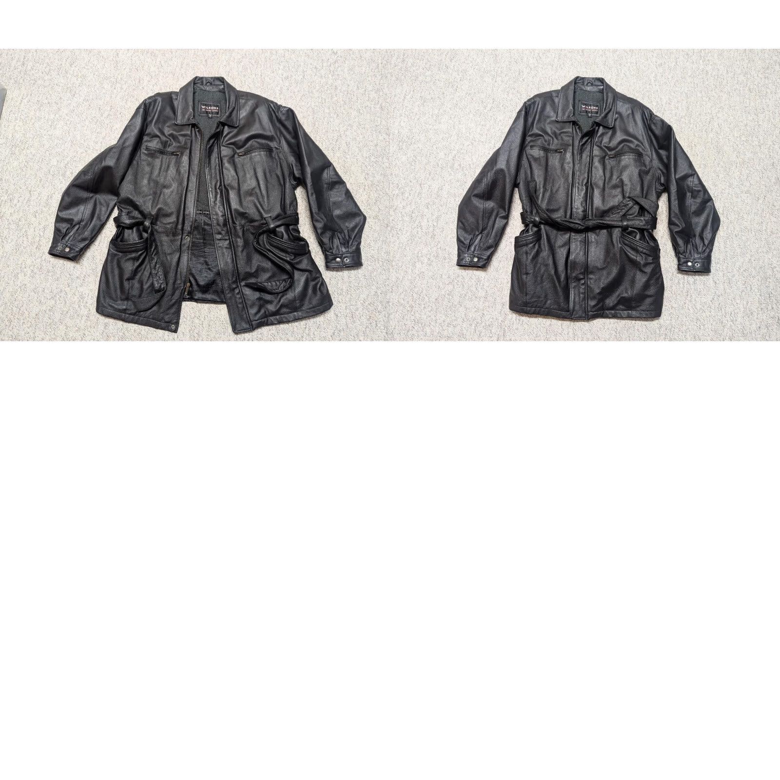 Vintage VINTAGE Wilsons Leather COAT XL BELTED brown leather trench coat Mens overcoat with belt - 1990s style (Chest 48 in) Size US XL / EU 56 / 4 - 8 Thumbnail