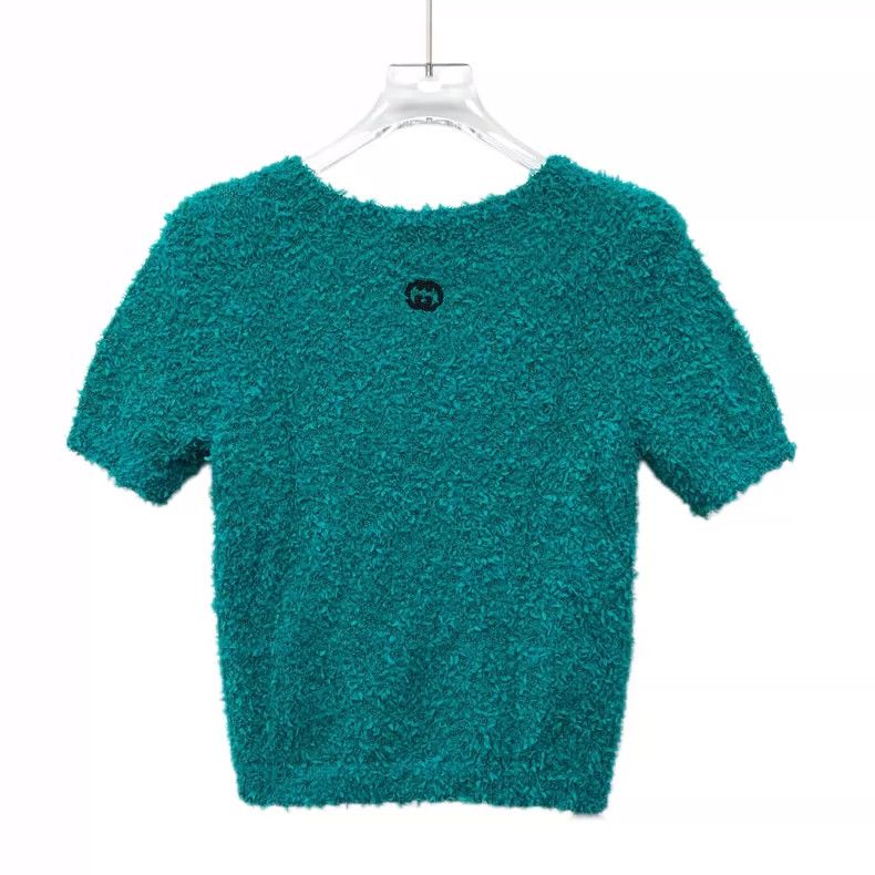 Gucci Gucci Blue cotton round-neck short-sleeved tweed knitted sw Size S / US 4 / IT 40 - 2 Thumbnail