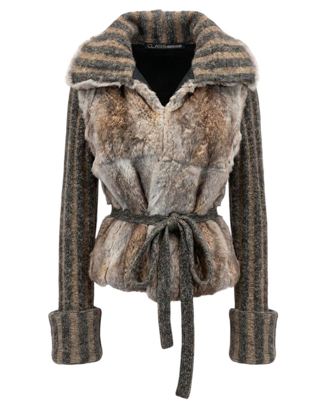 Roberto Cavalli REX RABBIT FUR HIGH NECK BELTED CROPED JACKET Size M / US 6-8 / IT 42-44 - 1 Thumbnail