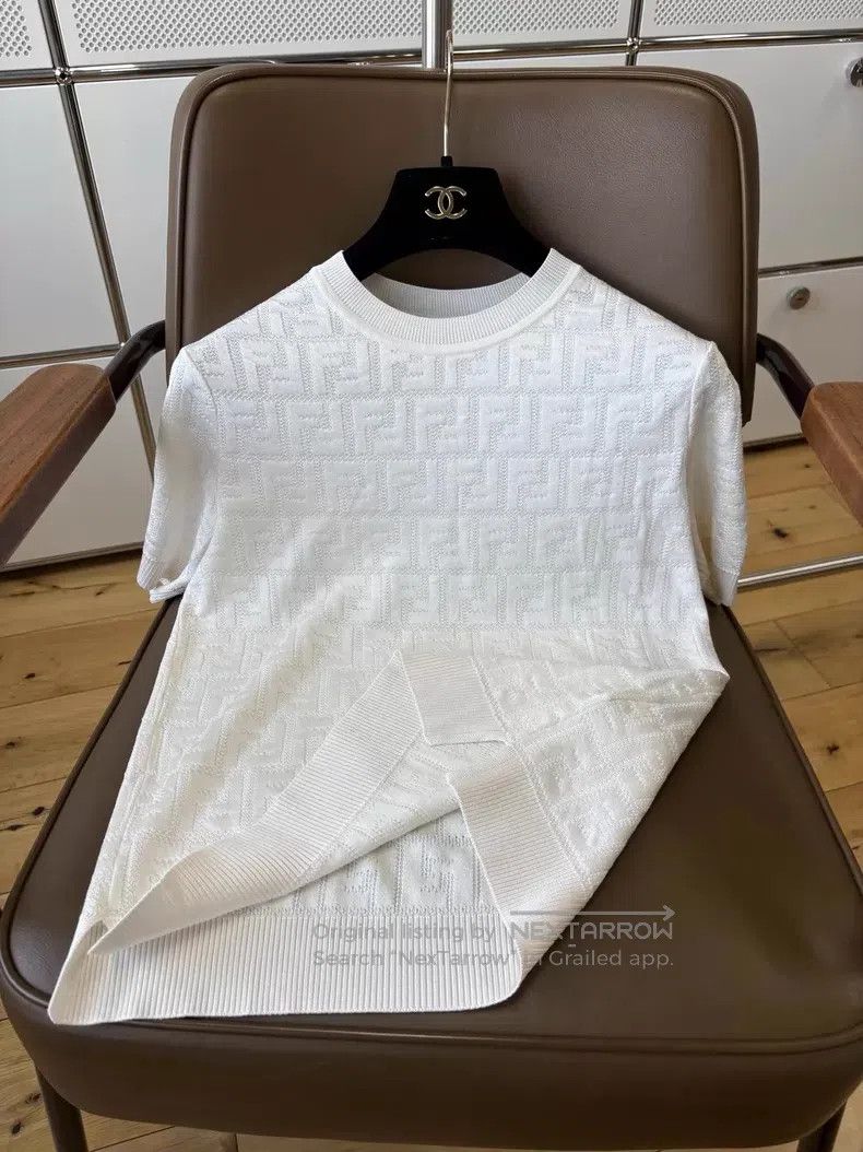 Fendi Fendi White Double F Logo Round Neck Knit T-Shirt Size XS / US 0-2 / IT 36-38 - 3 Thumbnail