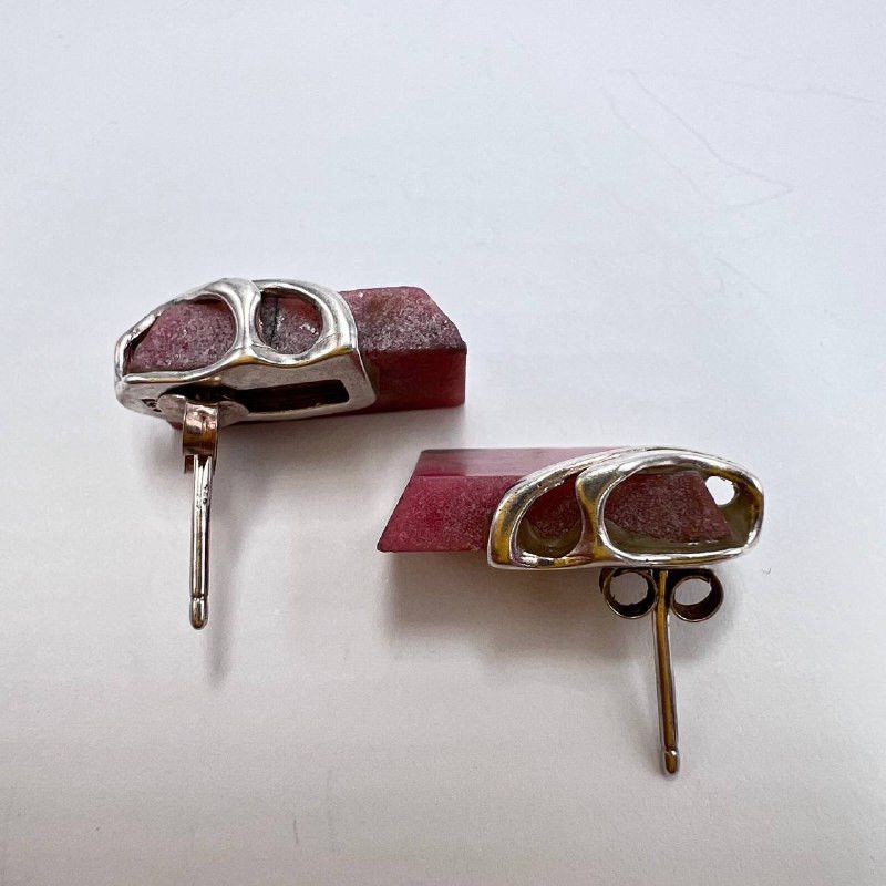 Sterling Silver Sterling Silver 925 Rhodonite Stud Earrings Handmade Size ONE SIZE - 5 Thumbnail