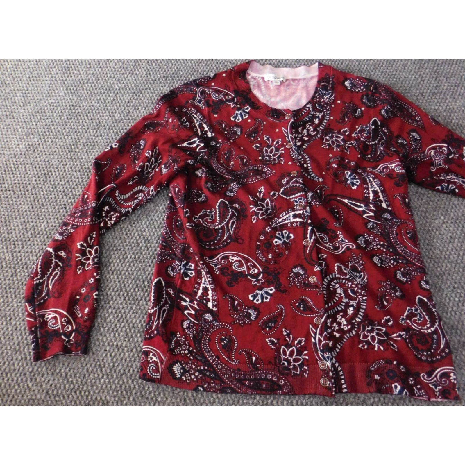 Croft & Barrow Croft & Barrow Womens Sweater Cardigan Regular M Red Floral Knit Casual Stretch Button Crew Neck Long Sleeve Raglan Nylon Rayon Size M / US 6-8 / IT 42-44 - 3 Thumbnail