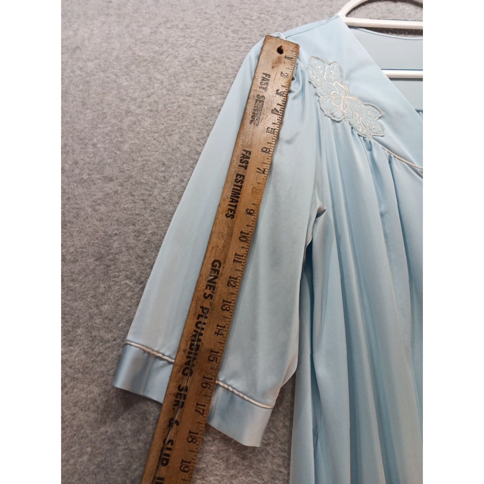 Vintage VTG Shadowline Nylon Robe Size Medium Sky Blue Long Snap Front Lace Trim GUC Size ONE SIZE - 4 Thumbnail