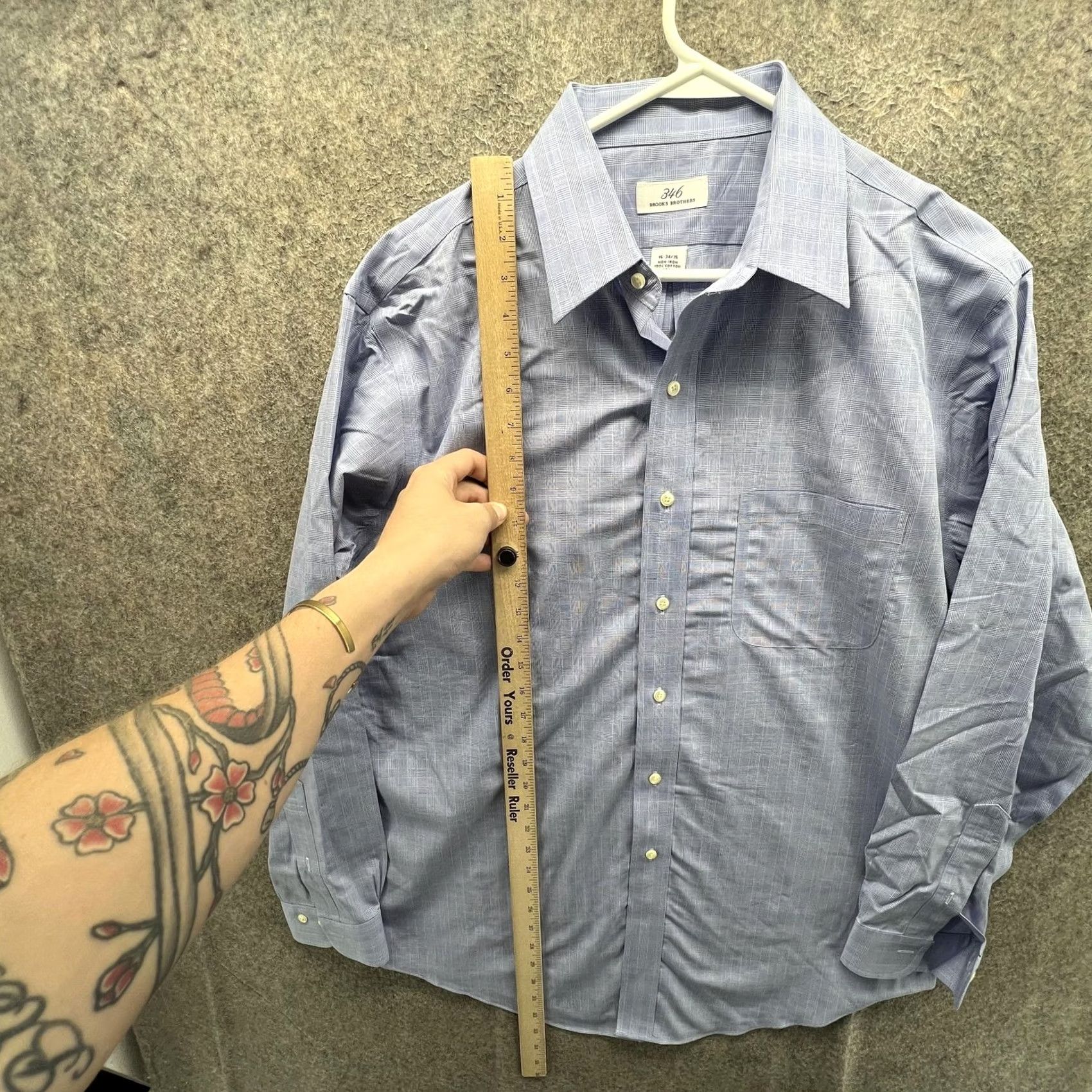 Brooks Brothers Brooks Brothers Dress Shirt Mens 16 34/35 Blue Check Regular Non-Iron 100% Cotton Long Sleeve Casual Business Mens Size 42R - 4 Thumbnail