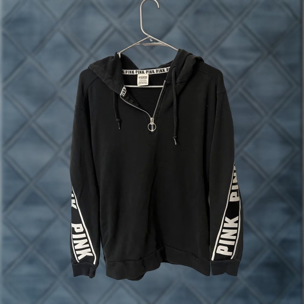 Pinko Pink Victoria Secret Women 1/4 Zip Hoodie Size Small Black Graphic Size S / US 4 / IT 40 - 1 Thumbnail