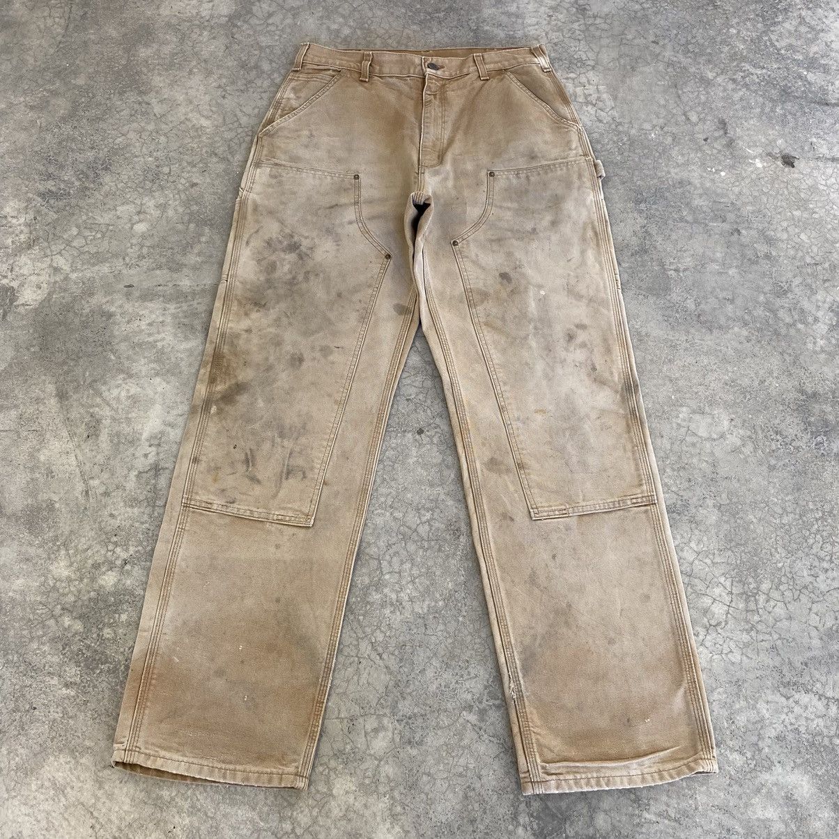Carhartt VTG Carhartt Double Knee Faded Tan Dirty Carpenter Pants Size US 33 - 1 Thumbnail