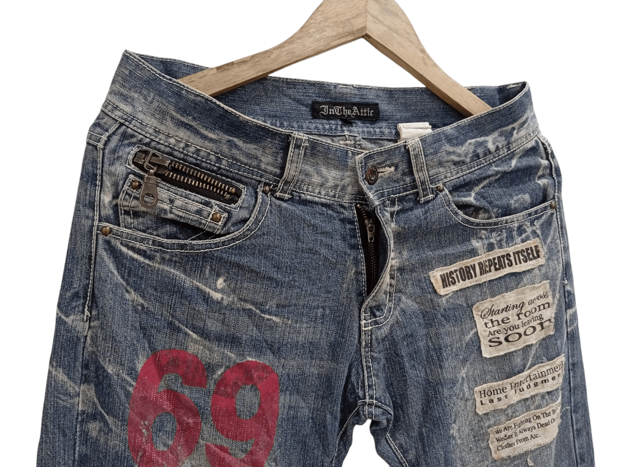 In The Attic × Vintage 🔥🔥In The Attic Patchwork Poem Statement Distressed Jeans Size US 31 - 18 Thumbnail