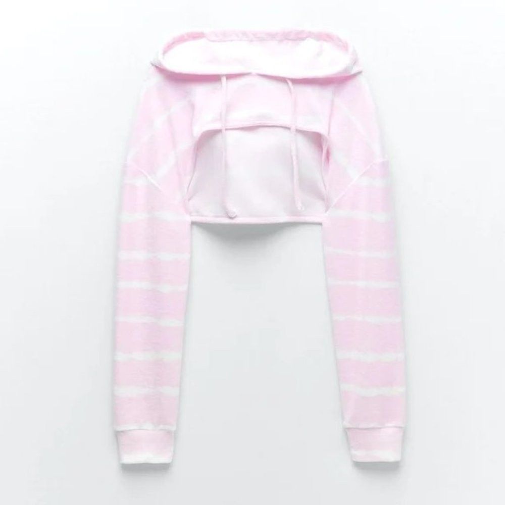 Zara NWT New Zara Pink White Stripes Cropped Hoodie Size M Size M / US 6-8 / IT 42-44 - 3 Thumbnail