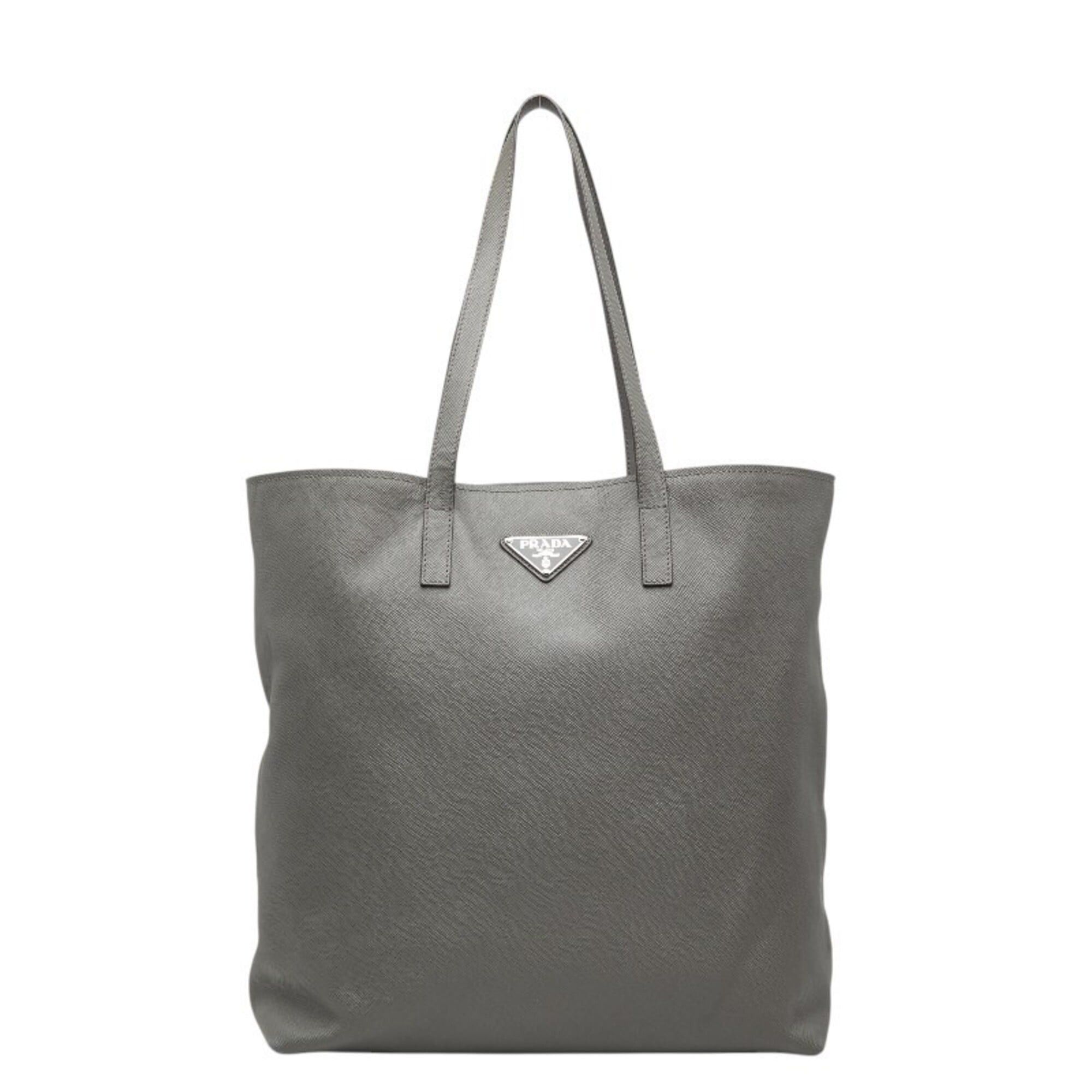 Prada Prada Triangle Logo Plate Tote Bag, Gray, Saffiano Leather, Cuir, Women's PRADA Size ONE SIZE - 1 Thumbnail