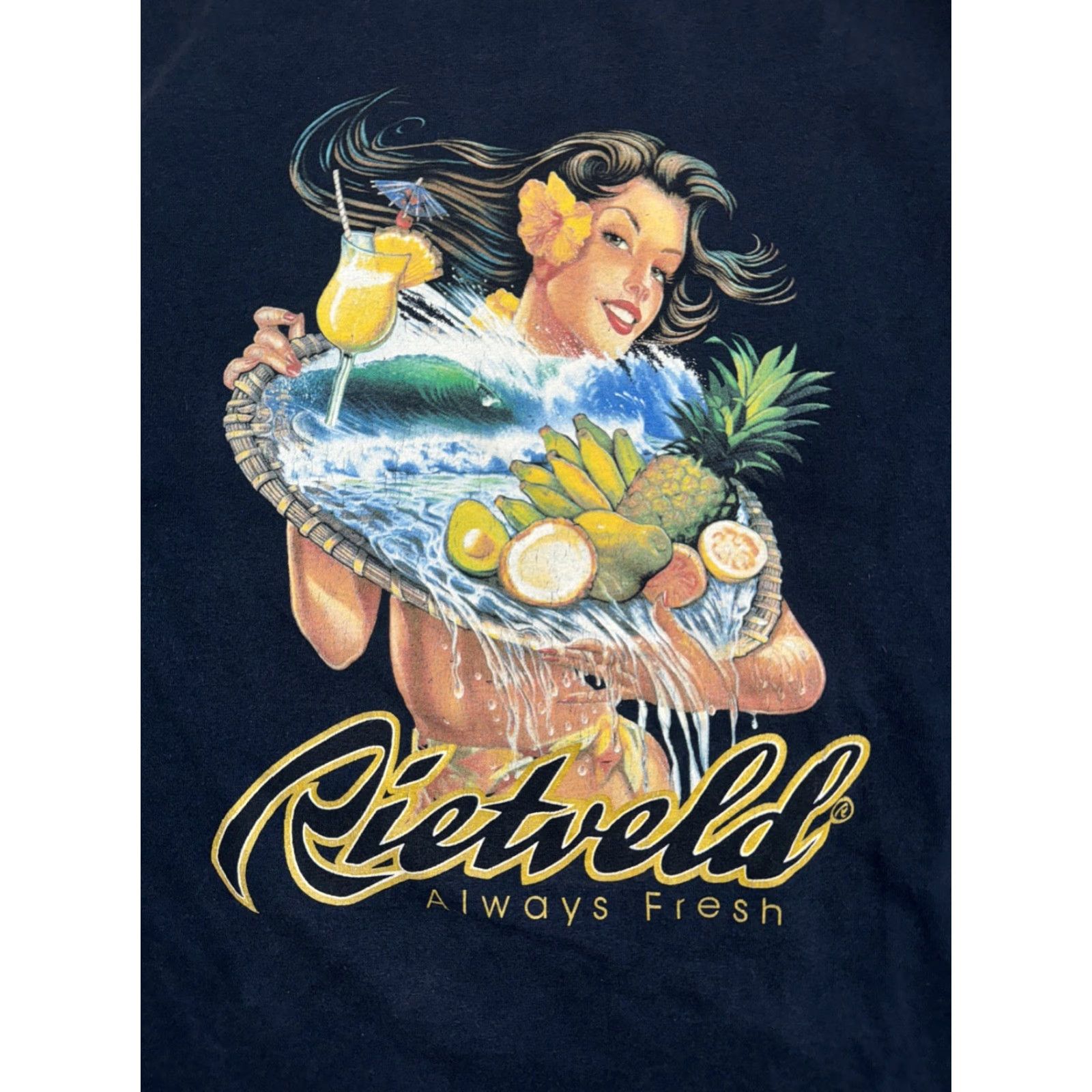 Vintage VINTAGE Rietveld Long Sleeve Hula Girl Hawaiian Graphic T-Shirt Blue Large USA Made Surf Shirt Mens 90s Surfing Graphic Tee Cotton Size US L / EU 52-54 / 3 - 2 Thumbnail