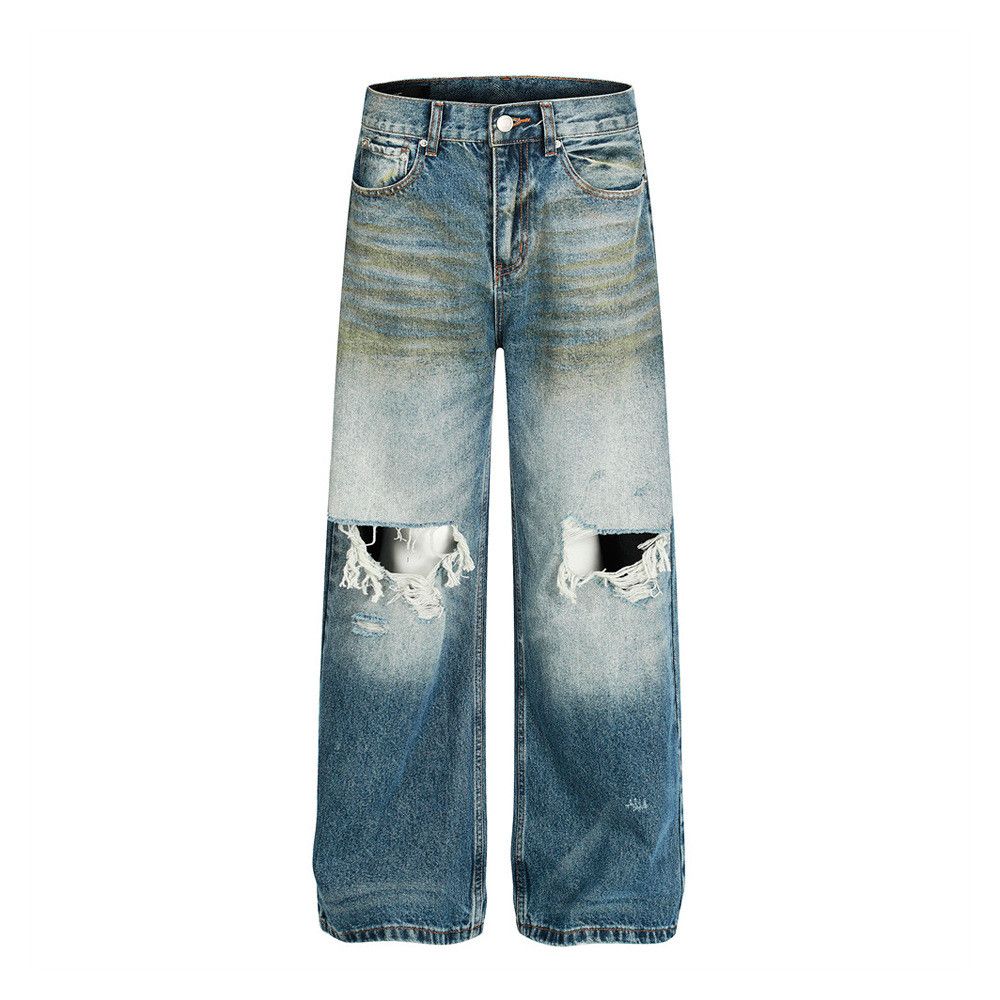 Men's vintage washed distressed heavy washed jeans