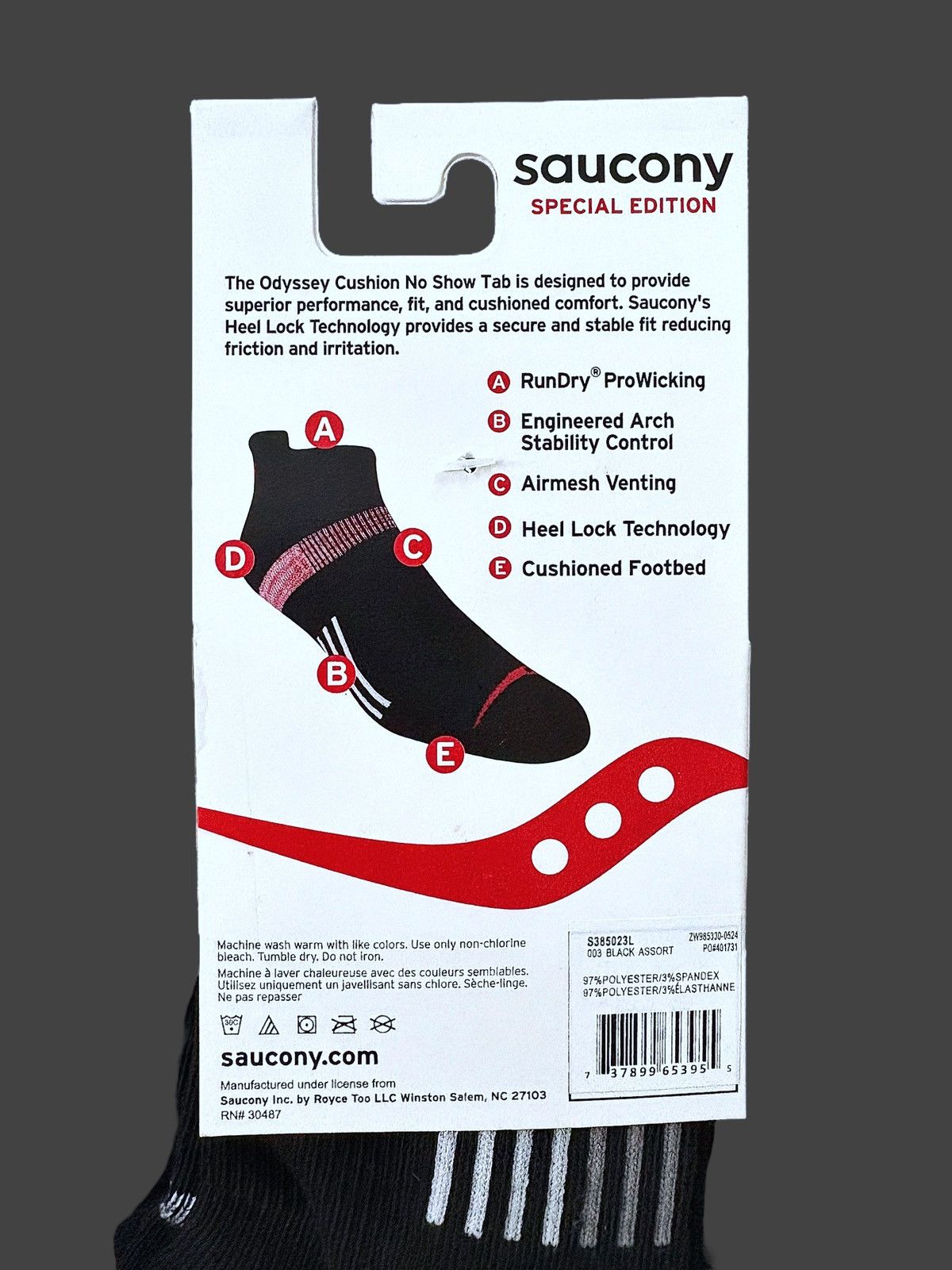 Saucony Saucony Odyssey SE Men’s No Show RunDry Cushion 3 Pair L Size ONE SIZE - 9 Thumbnail