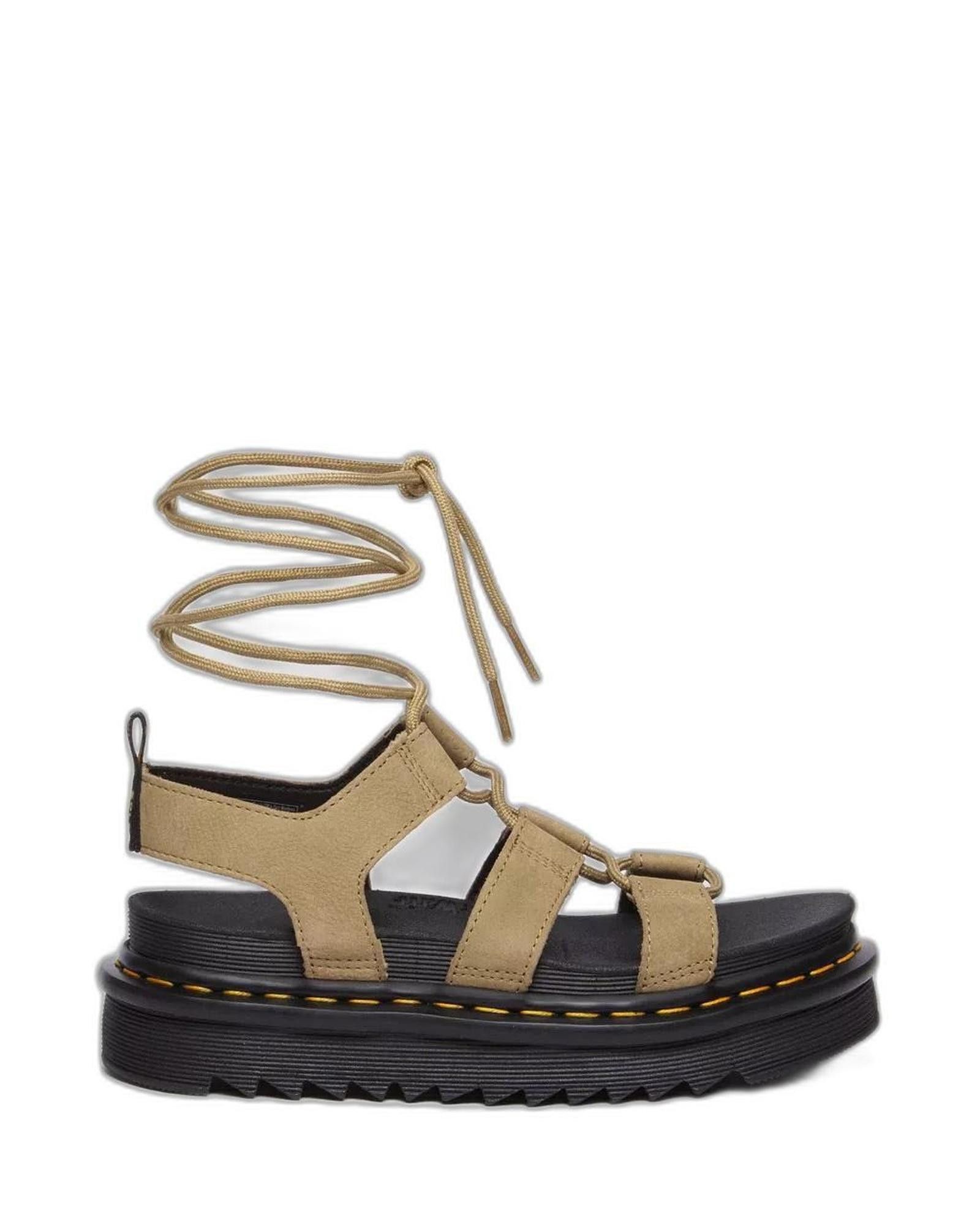 image of Dr Martens Lace-Up Leather Sandals With Rubber Sole in Beige, Women's (Size 8)
