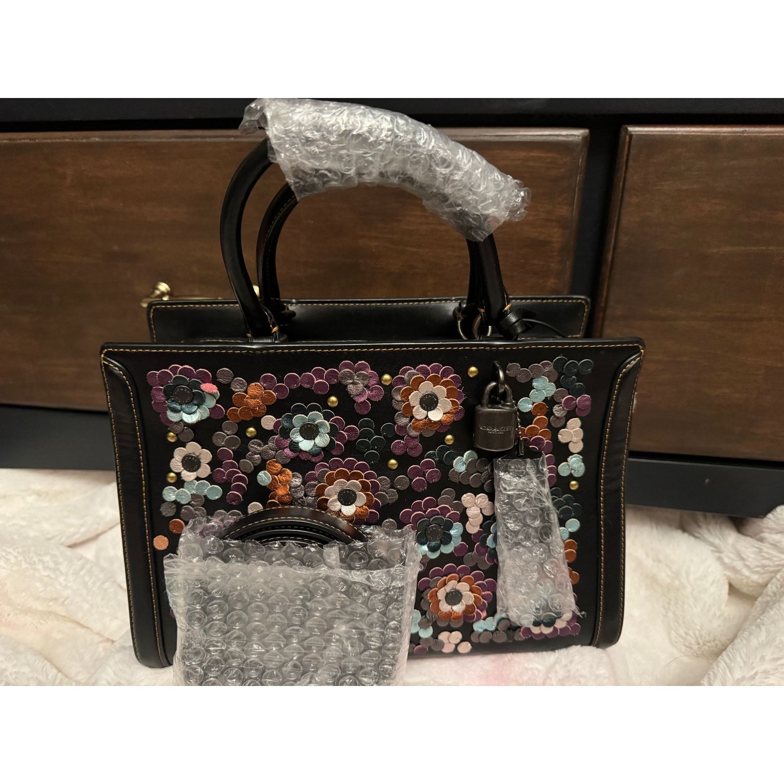 Coach Coach Tea Rose Rogue Satchel Black Floral Multicolor Size ONE SIZE - 1 Thumbnail