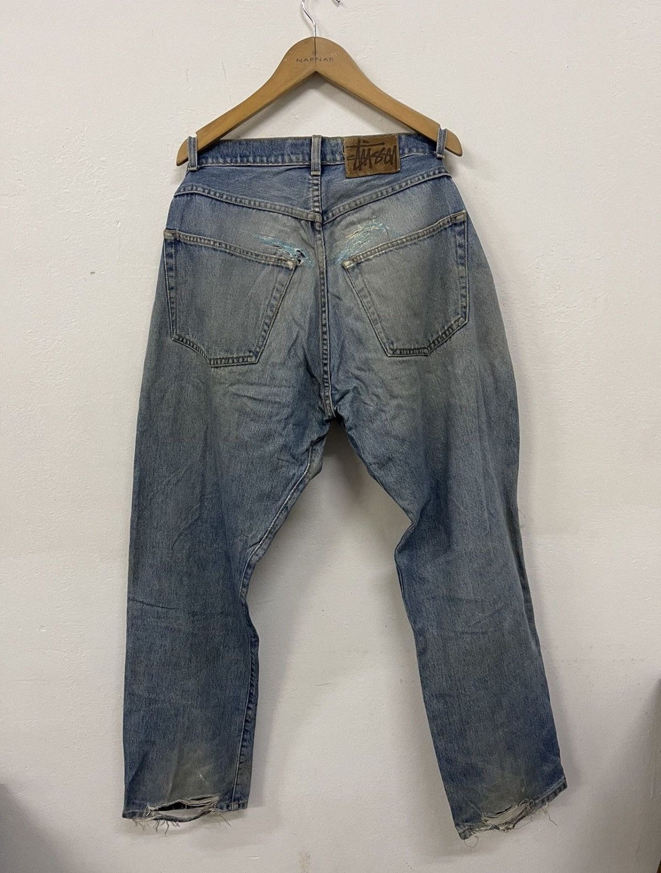 Stussy × Vintage Rip distressed rework Stussy denim Size US 33 - 3 Thumbnail